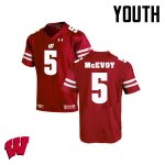Youth Wisconsin Badgers NCAA #5 Tanner McEvoy Red Authentic Under Armour Stitched College Football Jersey CQ31J60BH